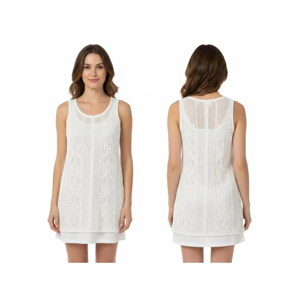 AGB Dress Cream Cable Knit Sleeveless Layered Tunic Kids Size S
